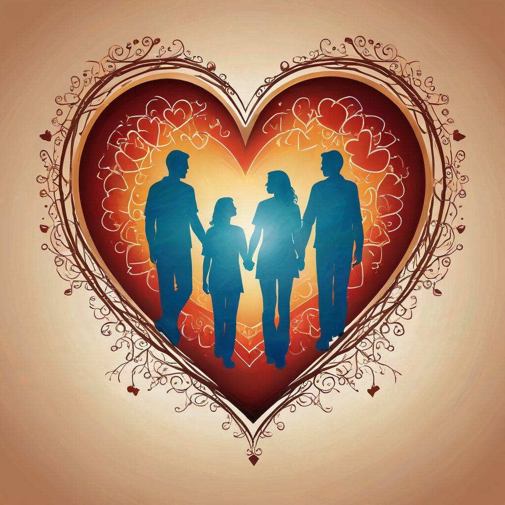 A heart delicately intertwined with insurance symbols, such as a shield and a family silhouette, representing the bond between love and choices in insurance. The background features soft, warm colors to evoke feelings of connection and trust, while subtle outlines of a couple discussing their decisions add a personal touch. The overall composition conveys harmony and emotional significance. vibrant colors. super-realistic.